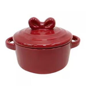 New! Mini Red Ceramic Cocotte by Makery with Bow on Lid